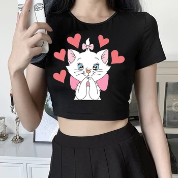  Vara Casual Streetwear Femei Y2k Disney Kawaii Mary Pisica desen Animat de Imprimare Harajuku coreean Culturilor Topuri cu Maneci Scurte T-shirt Îmbrăcăminte