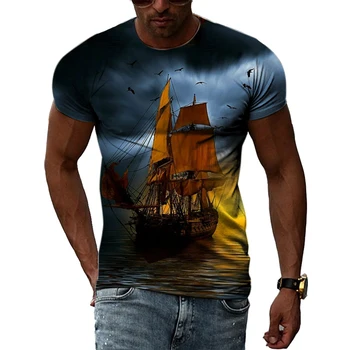  Vara Retro Barcă cu pânze grafic t shirt Barbati de Moda 3D Imprimate haioase tricouri Hip Hop harajuku Personalitate O-gât Streetwear Topuri
